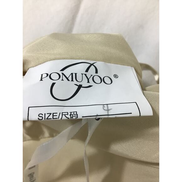 FORMAL SZ 4 S Champagne Satin Lace up Backless Party Maxi Dress NEW B148 - Picture 7 of 7